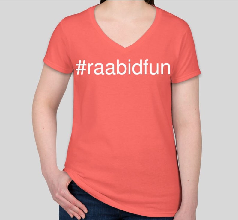raabidfun women's short-sleeve T-shirt V neck Coral Silk