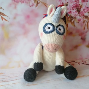 Unicorn with colorful mane Crocheted cuddly toy Handmade with Love beautiful gift for birthday, and any occasion