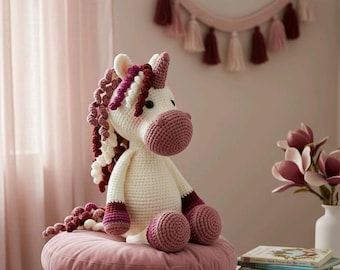 Rosalie l'Unicorno - Peluche personalizzato, Unicorno fatto a mano | Regalo per la nascita / Decorazione per la cameretta.