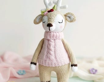 Reindeer Matilda crocheted cuddly toy Handmade with Love beautiful gift for birthday, baby party, christening or any other occasion