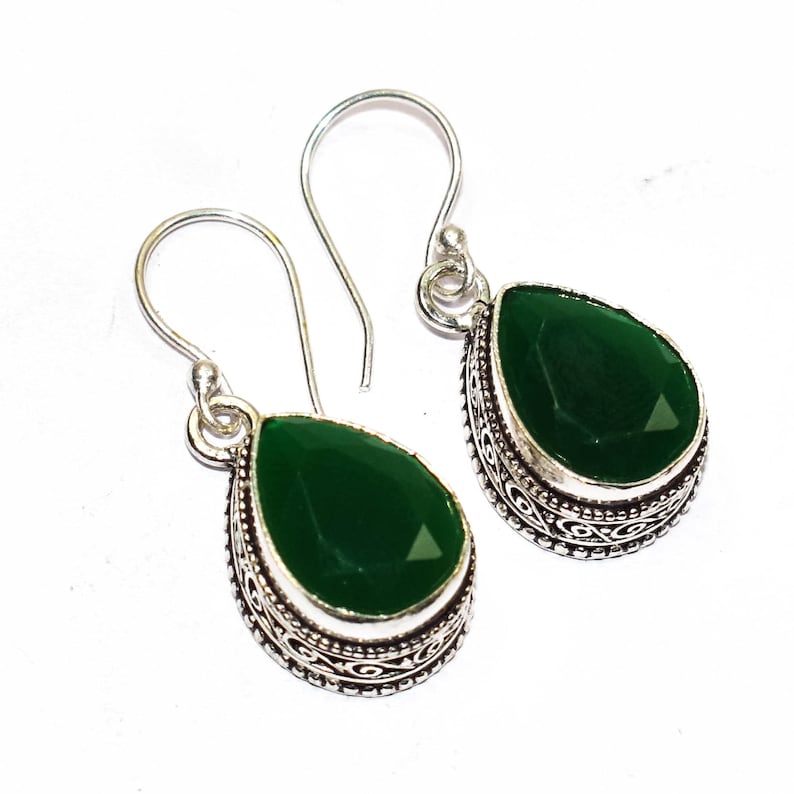 Emerald Earrings Vintage Style Pear Shape Earrings Green Earrings Sakota Mines Emerald Earrings Gemstone 925 Jewelry Earrings.
