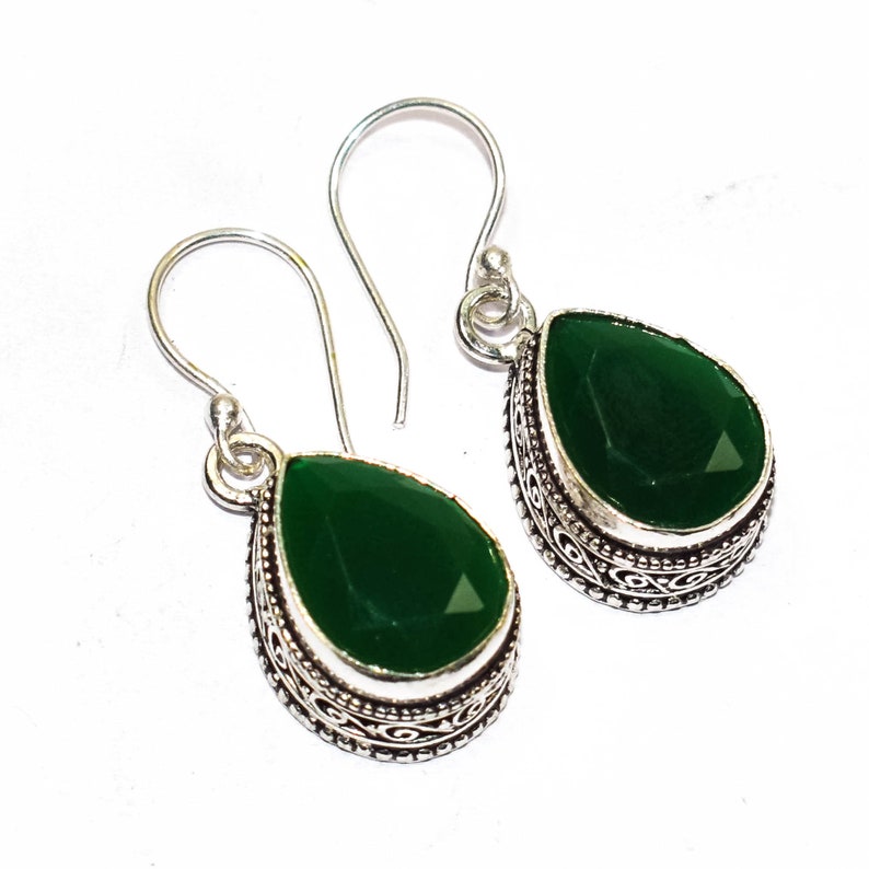 Emerald Earrings Vintage Style Pear Shape Earrings Green Earrings Sakota Mines Emerald Earrings Gemstone 925 Jewelry Earrings.