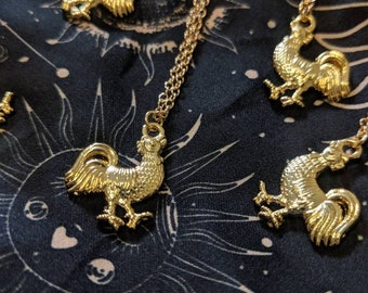 Rooster spirit animal totem 18k gold plated brass necklace. Rise and shine. Strut your stuff. Cockadoodledoo farm life chicken hen house