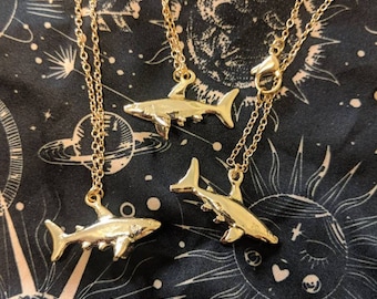 Shark spirit animal totem 18k gold plated brass 18 inch necklace. Marine biologist. Guardian protector fearless keep moving survival