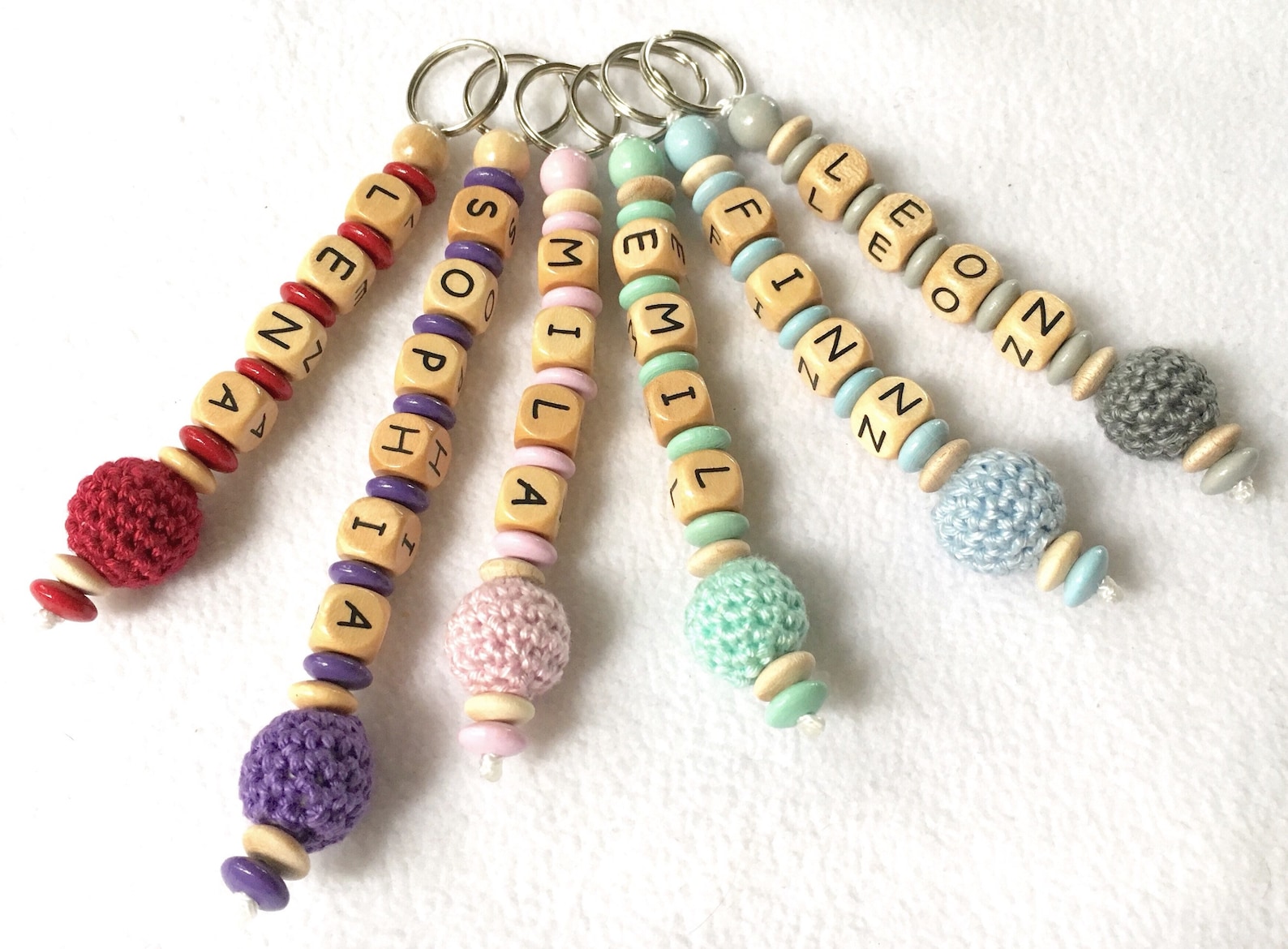 Keychain With Name Crochet Bead Wooden Letters Desired Etsy