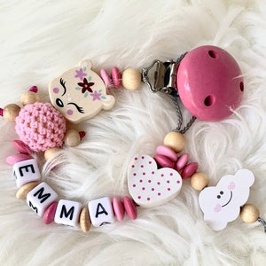 Pacifier chain with name, deer