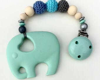 Beisskette Elefant, Farbe: Mint, Grau, Blau