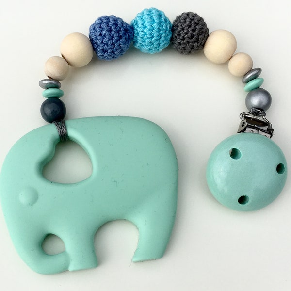 Beisskette Elefant, Farbe: Mint, Grau, Blau