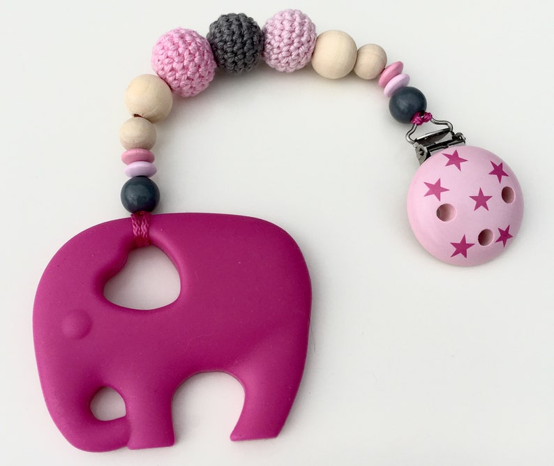 Beisskette Elefant, Farbe: Pink, Rosa, Grau Bild 1