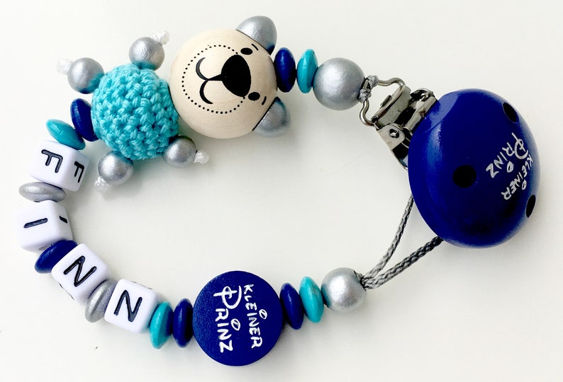 Pacifier Chain, Bear, Little Prince, Colour: Dark Blue, Turquoise image 1