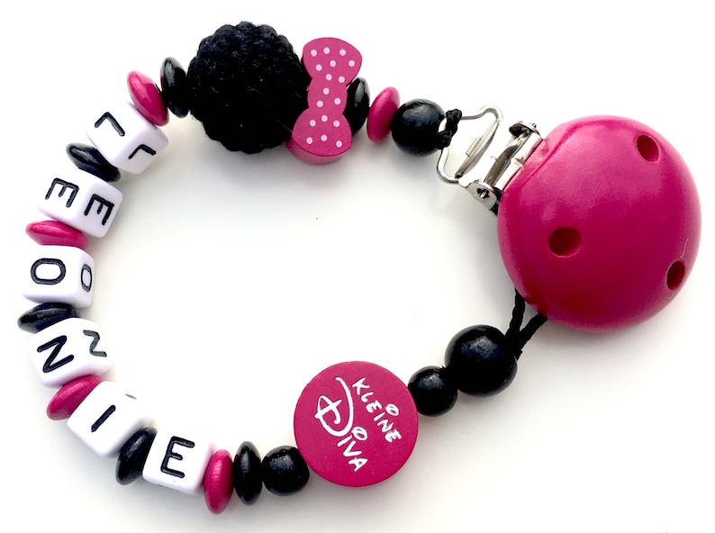 Pacifier chain Minnie Mouse, Little Diva, color: pink, black image 1