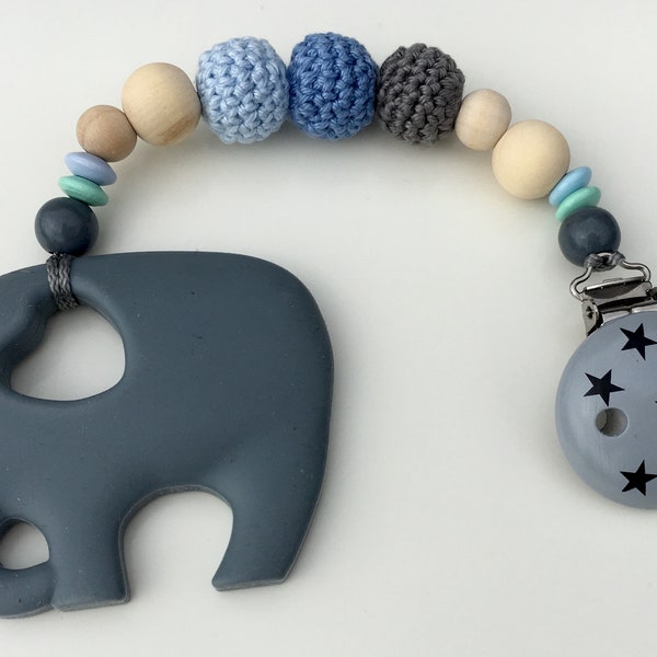 Beisskette Elefant, Farben: grau, blau