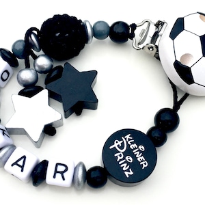 Pacifier chain football, Little Prince, stars, color: black, white, silver, pacifier chain boy image 1