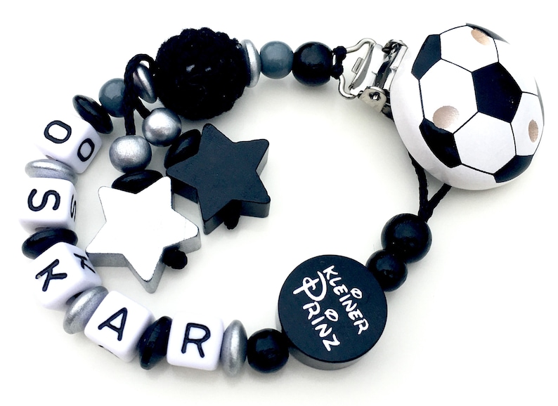 Pacifier chain football, Little Prince, stars, color: black, white, silver, pacifier chain boy image 1