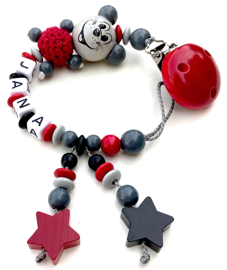 Pacifier necklace Mickey Mouse, color: Bordeaux red, gray & black image 1