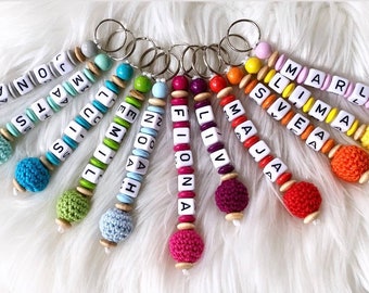 Keychain with name, crochet bead, desired name, customizable, personalizable