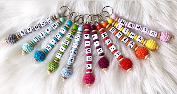 Keychain with name, crochet bead, desired name, customizable, personalizable