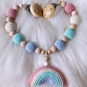 Kinderwagenkette Regenbogen, Häkelperlen