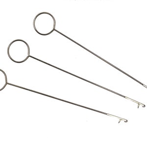 May include: Three silver crochet hooks with different sized loops at the end of each hook.
