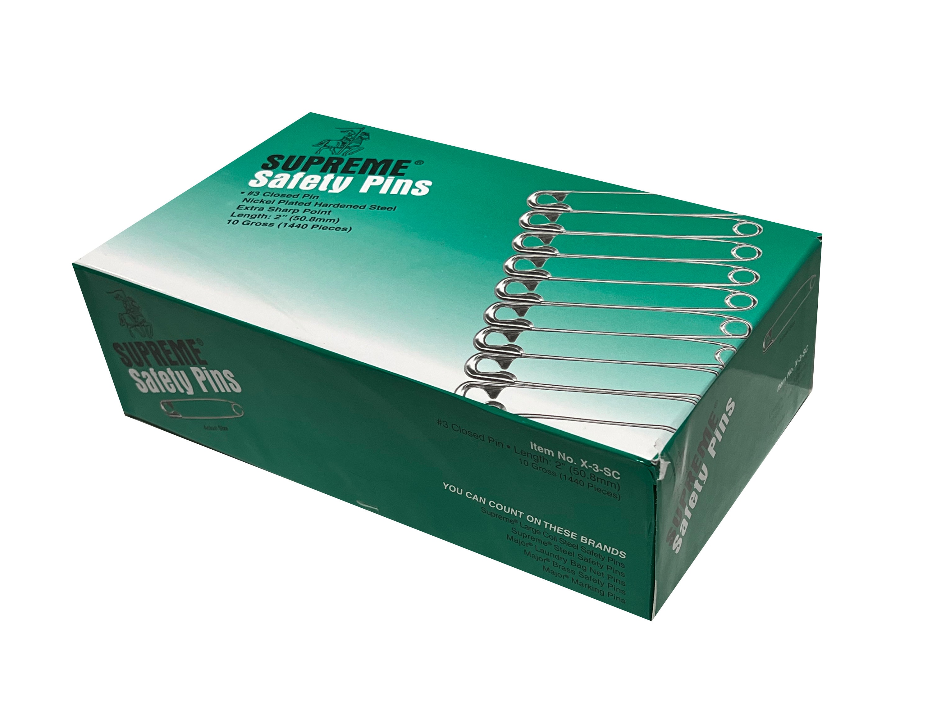 Supreme #3 Safety Pins 2 Inch, 1440 Count Bulk Box, Nickel Plated