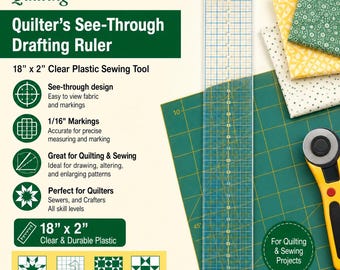 Dritz Quilter's See-Through Drafting Ruler, 18" x 2" Clear Plastic Sewing Tool
