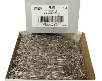 PRYM 119500 Steel Extra Fine Nickel Plated Straight Pins - #21 - 1 5/16" X 0.023" - 1 Lb./Box