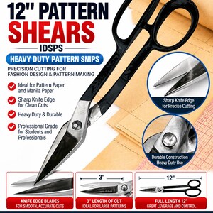 IDS-LA 12" Pattern Shears Heavy Duty Knife Edge Snips for Pattern Making
