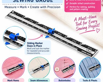 Dritz 620 6" Sliding Sewing Gauge Adjustable Marker for Hems, Seams, Pleats & Buttonholes