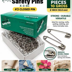 Supreme #3 Safety Pins 2 Inch, 1440 Count Bulk Box, Nickel Plated