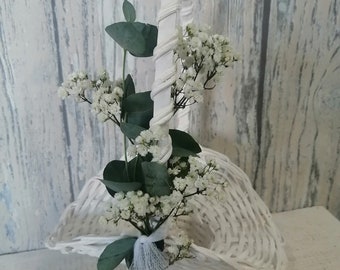 Blumenkörbchen, Streukörbchen, Tüll, Eucalyptus, Schleierkraut, Boho, Vintage