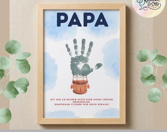 Molde em PDF para impressão de mão em balão de ar quente para o Dia dos Pais, Pai, você faz meu coração decolar, Presente para Artesanato com Crianças, Faça Você Mesmo para Bebês e Crianças Pequenas em Tamanho A4