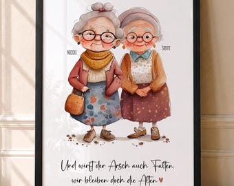 Personalized Poster Old Best Friends | ABOUKI Art Print | Picture Girlfriend Gift Birthday Gift Christmas Gift KD_495P