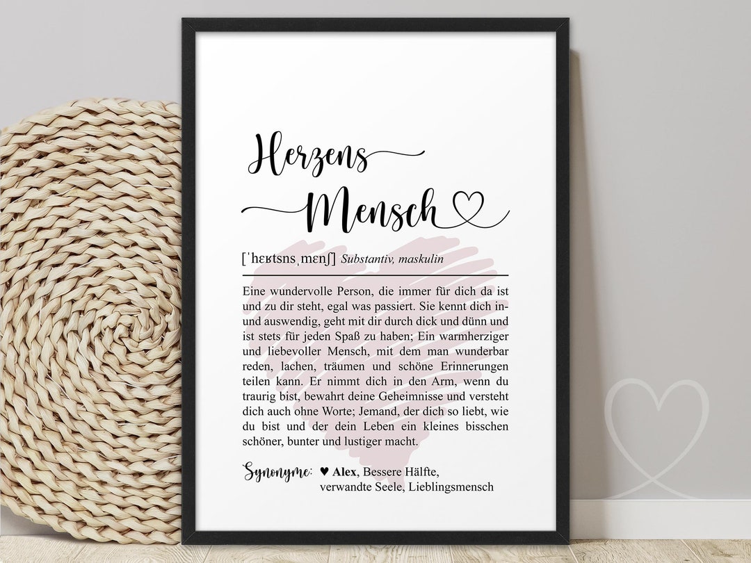 Poster HERZENSMENSCH mit HERZ Definition ABOUKI Kunstdruck Freund