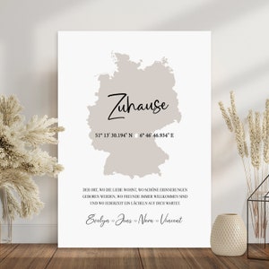 Landkarte Deutschland Weltkarte Poster Home Zuhause Deutschlandkarte Koordinaten Bild  Namen personalisiert Hausbau Geschenk Einzug Hochzeit Einzugsgeschenk Wohnung Haus Einweihung minimalistisch Einweihungsgeschenk Richtfest Deko Wohnzimmer Flur