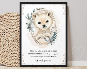 Polar Bear Poster AFFIRMATIONS | ABOUKI Art Print Picture Affirmation Poster Children's Room Baby Room Boy Girl Personalized Name