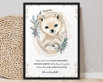 Poster Bear Polar Bear AFFIRMATIONS | ABOUKI art print picture affirmation poster children's nursery baby room boy girl personalized name