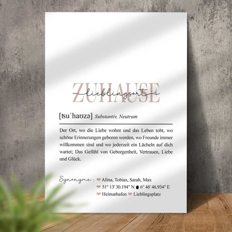 Poster Zuhause Definition Koordinaten Bild mit Namen personalisiert Landkarte Hausbau Geschenk Einzug Hochzeit Einzugsgeschenk Wohnung Haus Einweihung Deko Wanddeko Geschenkidee Einweihungsgeschenk Richtfest Mitbringsel Wohnzimmer Wo alles begann