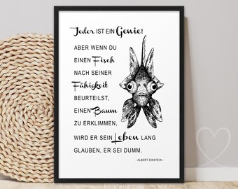 Art print poster 'Everyone is a genius!' quote by Albert Einstein from ABOUKI®