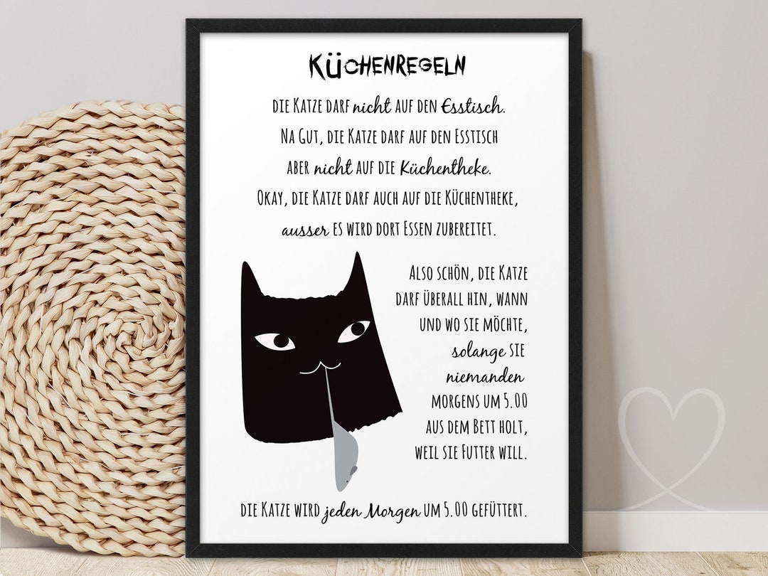 Poster „Katze Miau“ – DIN A4 (21x29,7 Cm) Oder DIN A3, Kunstdruck Auf 310g Papier, Wanddeko Für Katzenliebhaber | Ohne Rahmen
