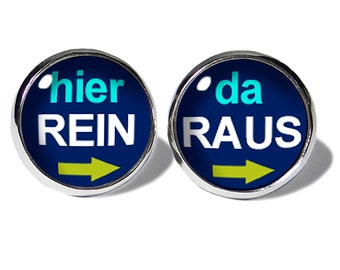 Hier Rein Da Raus Blau Ohrstecker Edelstahl Ohrringe Ohrschmuck handgefertigt lustige Geschenkidee Mädchen Damen Geburtstag Weihnachten