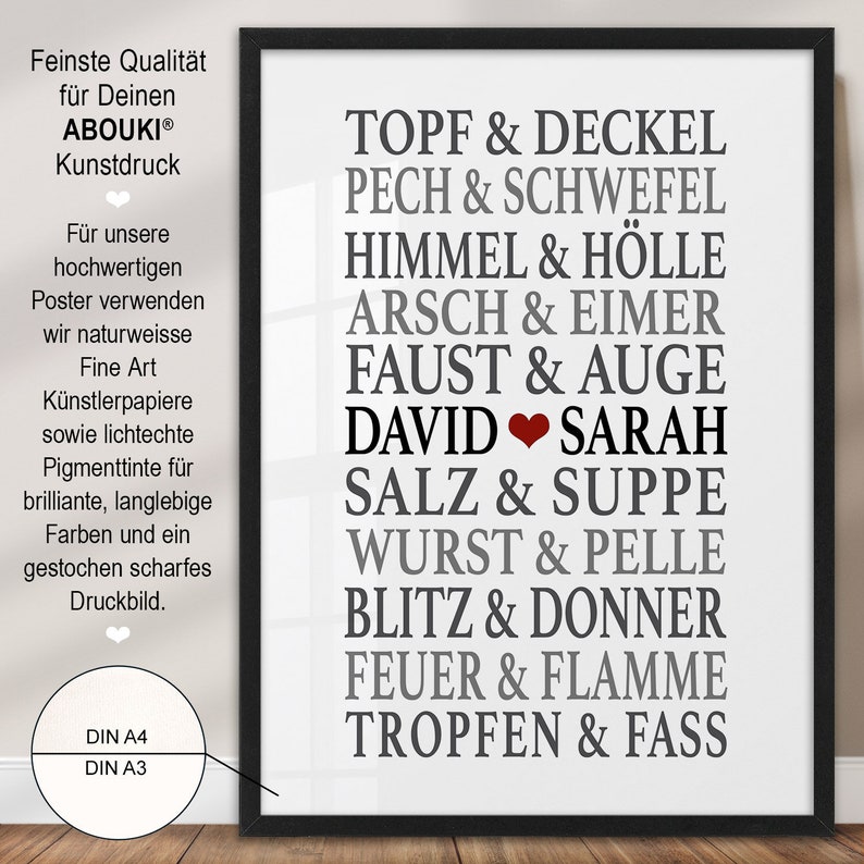 Partnerposter Poster Traumpaar Lustig mit Namen personalisiert Geschenk Partner Mann Ehemann witzige Geschenke Verlobung Hochzeit Jahrestag Valentinstag Freund Freundin Partnerin Ehefrau Geschenkidee Liebesposter Paare Hochzeitsgeschenk Geburtstag