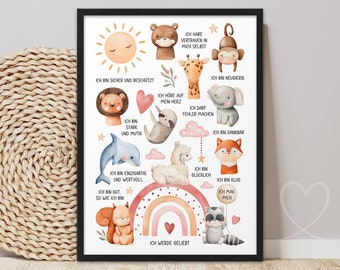 Poster ANIMALS Safari AFFIRMATIONS | ABOUKI art print | Picture Affirmation Poster Affirmations Children's Nursery Baby Room Boy Girl