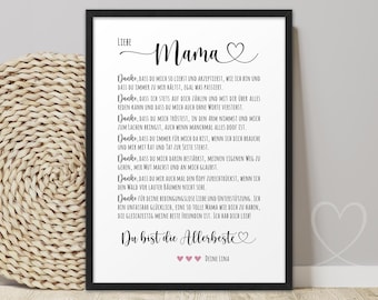 Poster DANKE liebe MAMA | ABOUKI Kunstdruck | Bild personalisiert Dankesspruch beste Mama der Welt Geschenk Muttertag Geburtstag Weihnachten