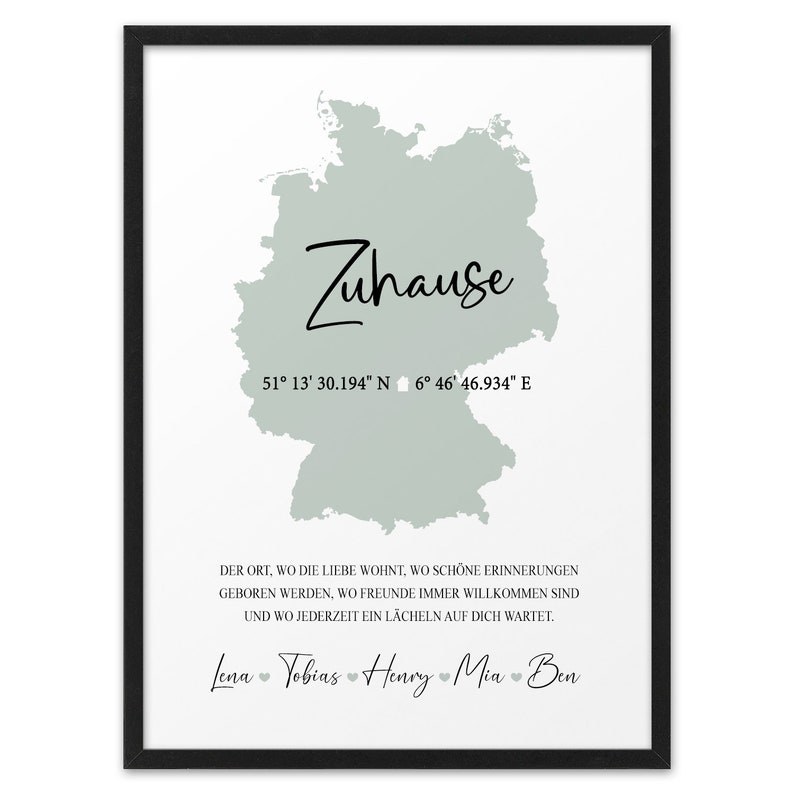 Landkarte Deutschland Weltkarte Poster Home Zuhause Deutschlandkarte Koordinaten Bild  Namen personalisiert Hausbau Geschenk Einzug Hochzeit Einzugsgeschenk Wohnung Haus Einweihung minimalistisch Einweihungsgeschenk Richtfest Deko Wohnzimmer Flur