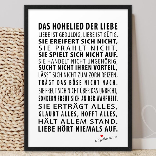 Poster Das Hohelied der Liebe | ABOUKI Kunstdruck Bild Geschenk für Brautpaar Hochzeit Hochzeitsgeschenk Hochzeitstag Valentinstag Jahrestag