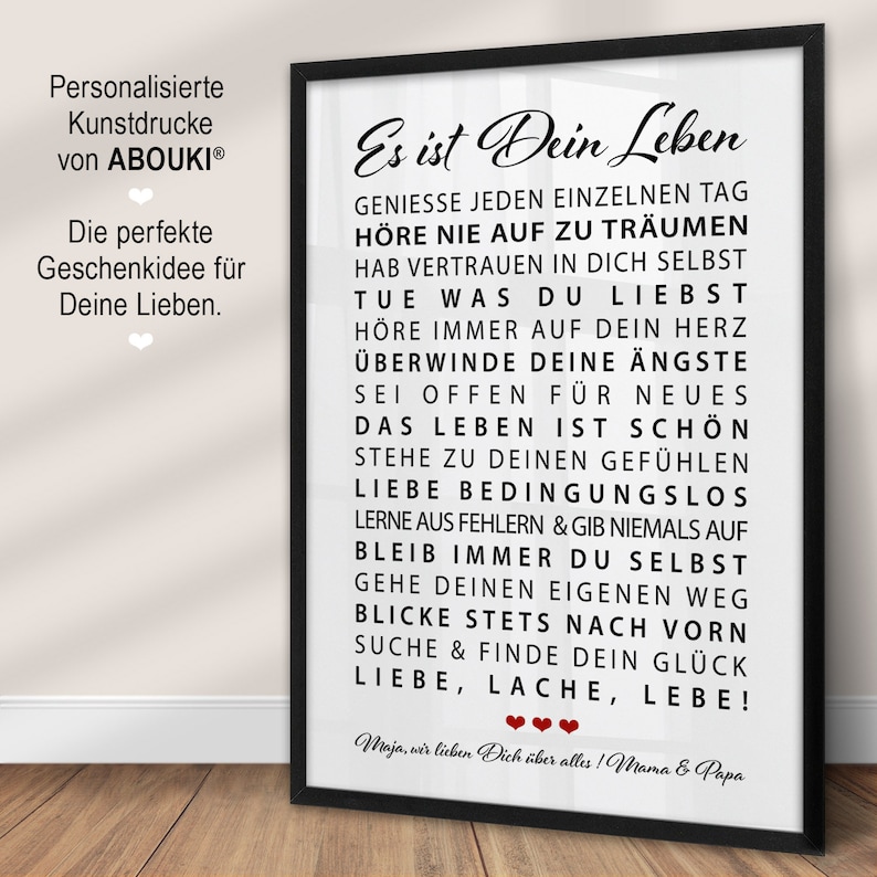 Poster Es ist Dein Leben Motivation personalisiertes Bild mit Namen Weihnachtsgeschenk Sohn Tochter Geburtstagsgeschenk Junge Mädchen 18 Geburtstag Geschenkidee persönliches Geschenk Abitur Patenkind Kommunion Konfirmation Jugendweihe Studium