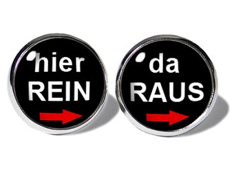 Edelstahl Ohrstecker silber Motiv Hier Rein Da Raus Schwarz ABOUKI handgefertigte Ohrringe Ohrschmuck Damen Kinder Unisex Geschenk-Idee