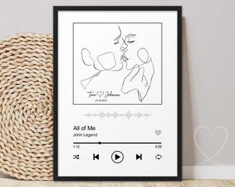 Song Poster Line Art Couple Music Picture Favorite Song Gift for Her Him Personalized Valentine's Day for Men Anniversary Wedding Anniversary Bachelor Party