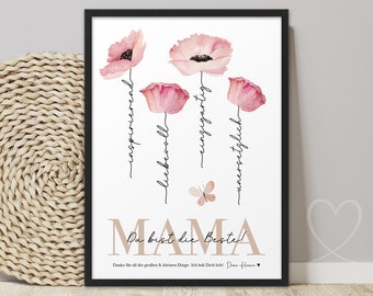Thank You BEST MOM Poster, Pink Flowers | ABOUKI Art Print | Personalized Mom Picture with Name, Gift for Mom, Mother's Day, Birthday, Christmas