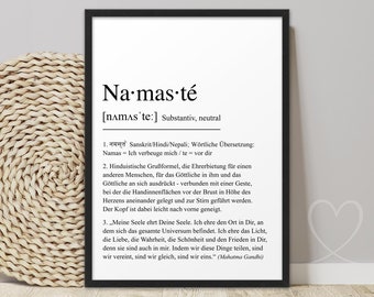 Poster NAMASTÉ Definition Quote Gandhi | ABOUKI Art Print | Image Meditation Greeting Yoga Pilates Chakra Definition Wall Art Decor Inspiration